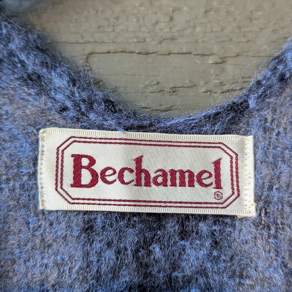 VTG 70s Bechamel Glentex Blue Lavender Black Ruana Wrap Fringe One Size